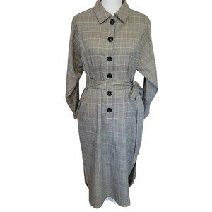BURU Midi Shirtdress Black/Beige Plaid Belted Lagonlook Size Medium